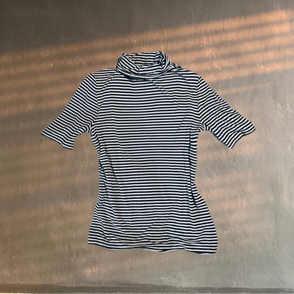 Michael Kors Stripe Turtleneck short sleeve designer retro pinup dark academia - Picture 8 of 8